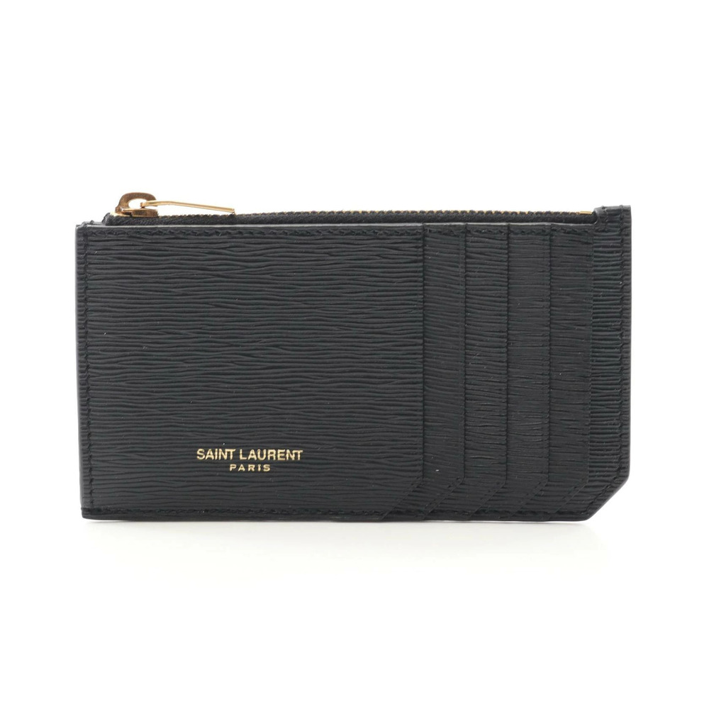 Saint Laurent Paris Fragment Zip Pouch Coin Wallet Leather Black